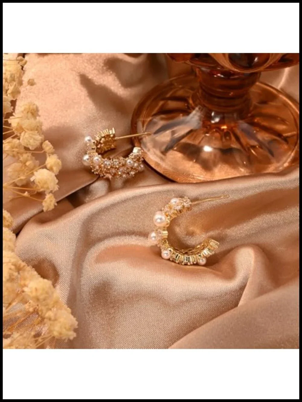 14K Gold Plated Pearl CZ Hoop Earrings for Women Wedding Bridal Jewelry - 0.79